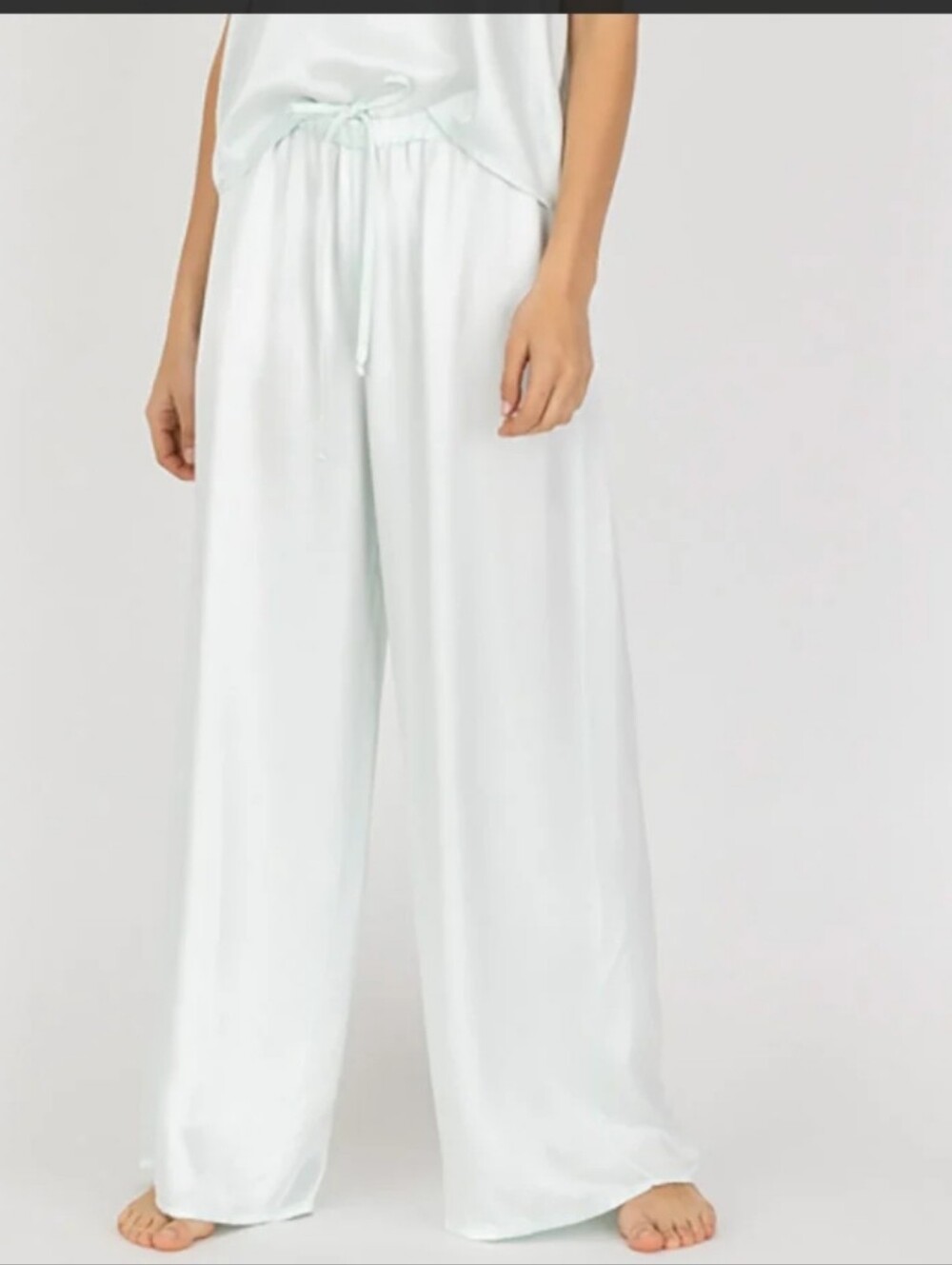 Pj harlow Mya White Wide-Leg Satin Pants Natural Material Size S